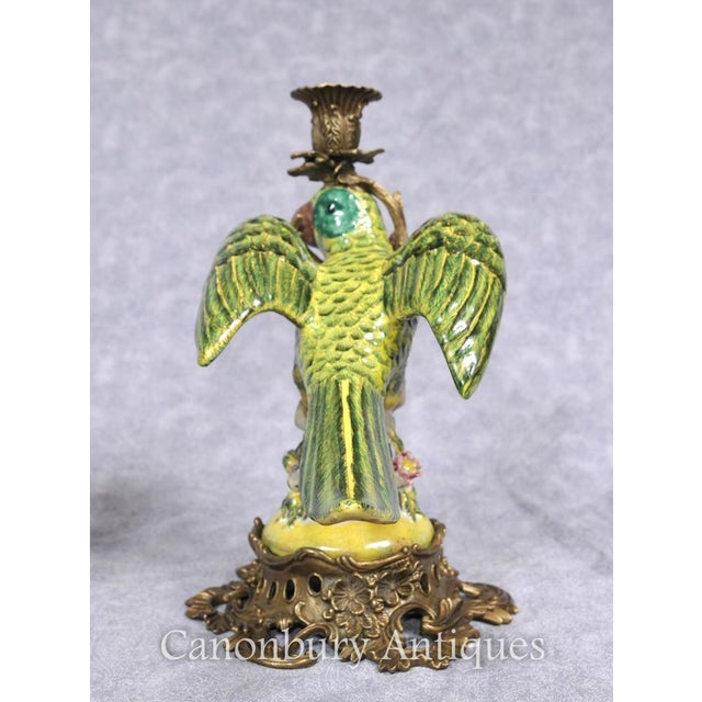 French Porcelain Parrot Candleholders, Set of 2 For Sale - Image 11 of 14