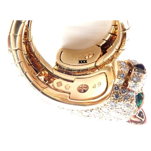 2000 - 2009 Cartier Panther 18k Yellow Gold Diamond Emerald Onyx Band Ring, size 4.75 For Sale - Image 5 of 11