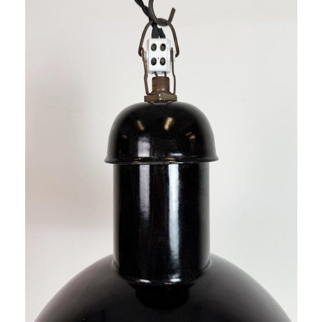 Bauhaus Industrial Black Enamel Pendant Lamp from Aeg, 1930s For Sale - Image 3 of 18