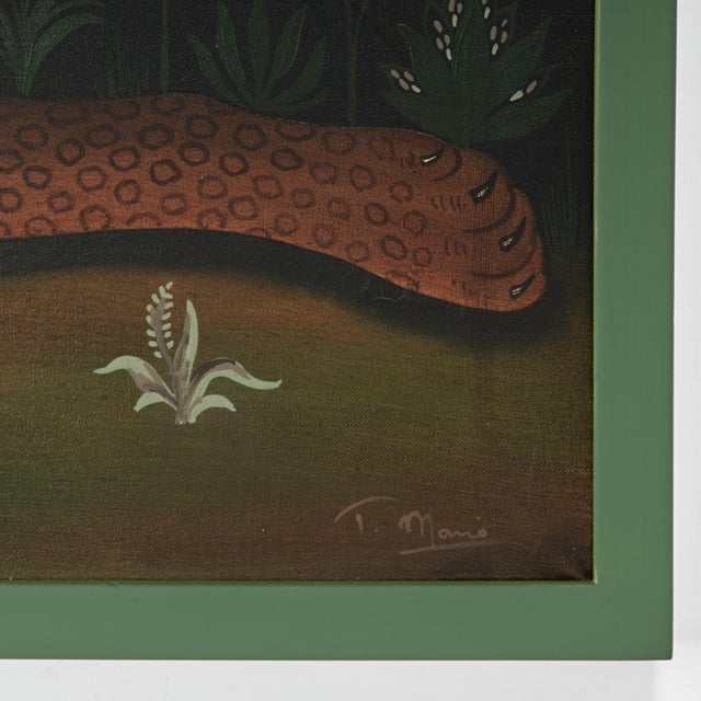 Textile Vintage Painting of a Cat or Leopard For Sale - Image 7 of 8