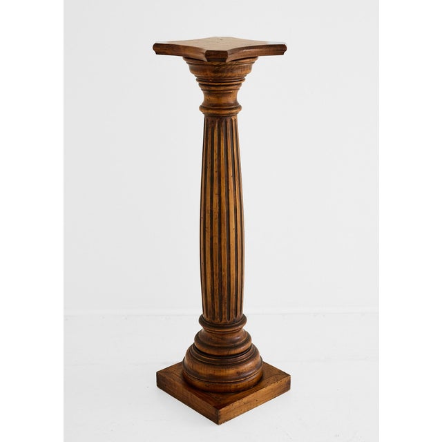 Brown Early 20th Century Walnut Fluted Column Pedestal or Plant Stand, c.1940 For Sale - Image 8 of 16
