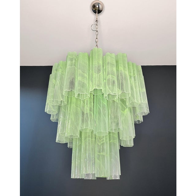 Large Three-Tier Murano Glass Tube Chandelier in Green Albaster, 1990s For Sale - Image 6 of 14