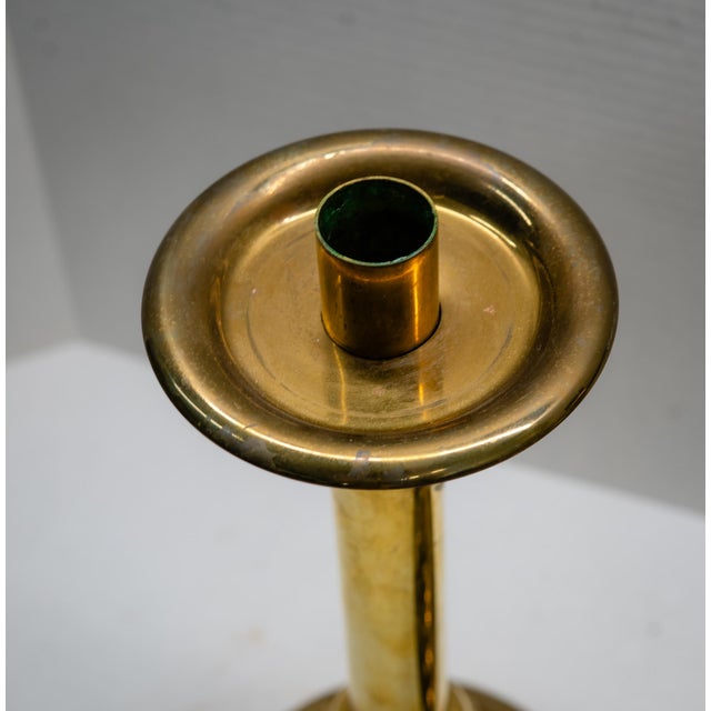 1970s Pair of Mid 20th Century Modern Brass Candle Sticks For Sale - Image 5 of 7