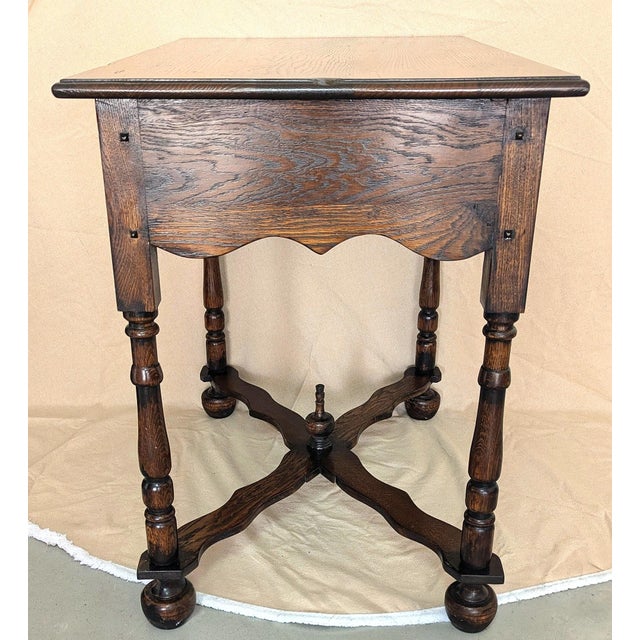 Antique Oak William & Mary Side Table With Cross Stretcher For Sale - Image 4 of 15