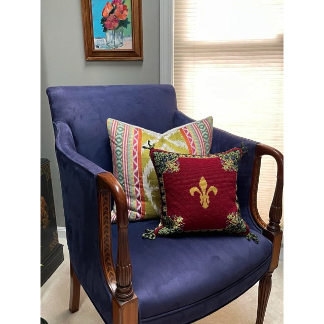 French French Style Fleur De Lis Needlepoint Throw Pillow For Sale - Image 3 of 8