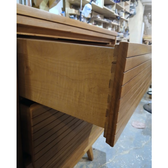Mid-Century Modern Solid Elm Louvered 6-Drawer Dresser For Sale - Image 10 of 16