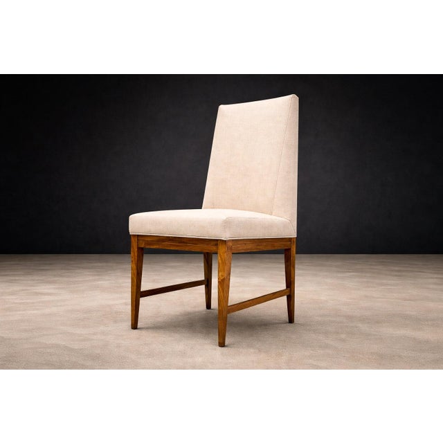 Cimo, Brazil, 1950 — Set of 8 Tall-Back Dining Chairs in Caviúna With Warm Bone Performance Linen For Sale In New York - Image 6 of 16