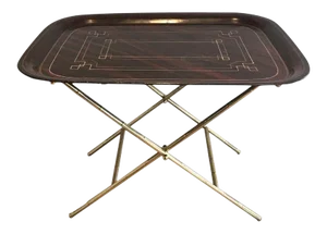 Tray Table in Brass with a Lacquer Tole Top, circa 1950