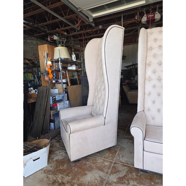 Ivory Unusually Tall Wingback Throne Chairs For Sale - Image 8 of 14