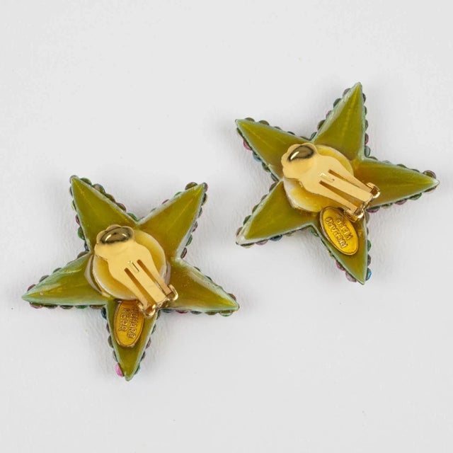 Richard Kerr Richard Kerr Pastel Multicolor Star Jeweled Clip Earrings - 2 Pieces For Sale - Image 4 of 6