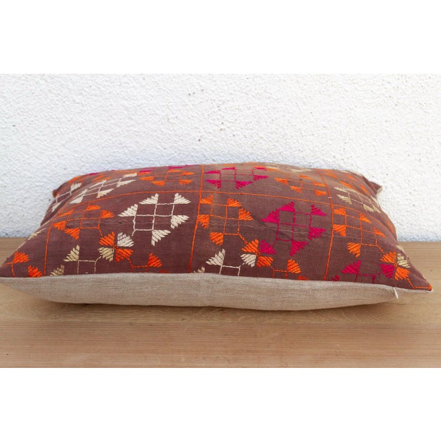 Doaba Lattice, Antique Phulkari Lumbar Pillow Cover For Sale - Image 4 of 6