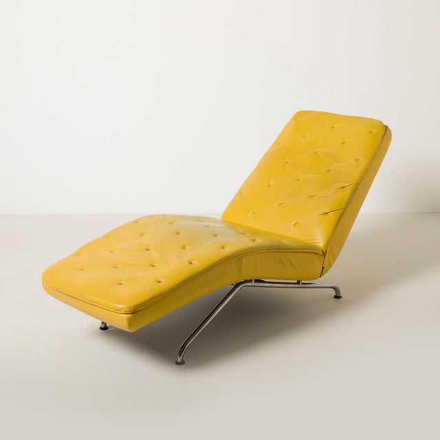 Metal Mid-Century Modernist Bauhaus Chaise Lounge in Yellow Leather and Chrome-Plated Steel from Montel, 2000s For Sale - Image 7 of 7