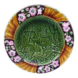 19th Century Majolica Bird Sarreguemines Plate For Sale