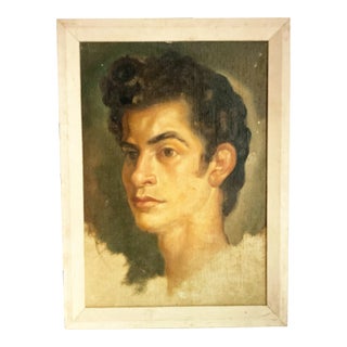 1960s Vintage Oil Portrait Painting of a Young Man Framed For Sale