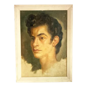 1960s Vintage Oil Portrait Painting of a Young Man Framed