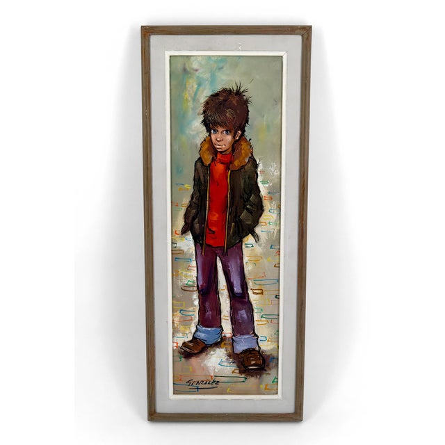 Blue Antonio Collado Gonzalez, Little Boy, 1970s, Oil Painting on Canvas For Sale - Image 8 of 8