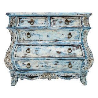 Maison Martine Coastal Blue Chest • Hand‑Refinished • 36” Artisan Dresser For Sale