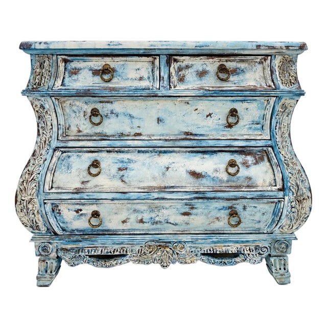 Maison Martine Coastal Blue Chest • Hand‑Refinished • 36” Artisan Dresser For Sale