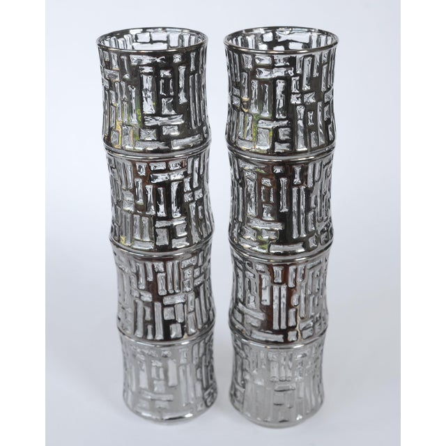 Glass Vintage Libbey Brutalist Artica Platinum Glasses Lowballs With Caddy Barware - Set of 8 For Sale - Image 7 of 13