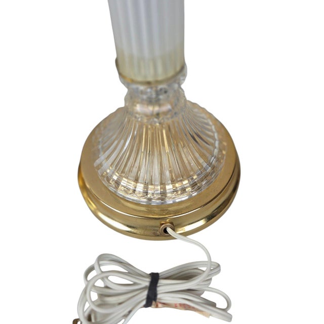 Hollywood Regency Brass and Glass Column Buffet Table Lamps - A Pair For Sale - Image 3 of 10