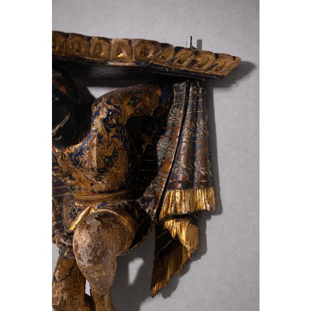 Early 19th Century Antique Italian Venetian Polychrome Wall Consoles, 1800, Set of 2 For Sale - Image 5 of 14