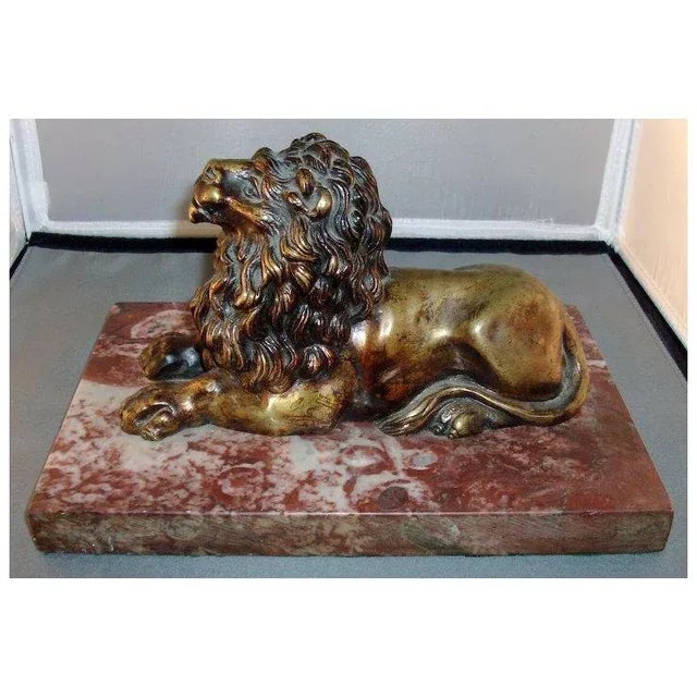 Antique 19th C. English Regency Bronze Model of the Trafalgar Lion on Rouge Marble Base For Sale In New York - Image 6 of 6