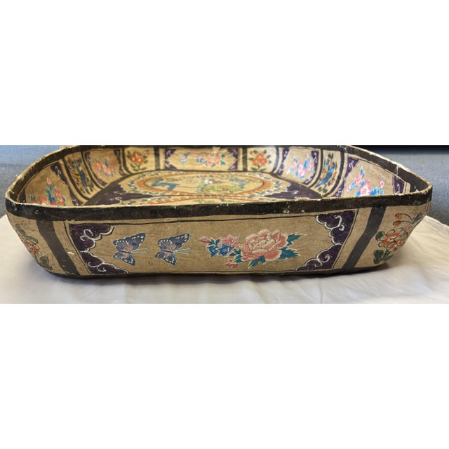 Large Antique Papier-Mâché Decorative Platter With Hand Painted and Applied Decorations For Sale - Image 15 of 17