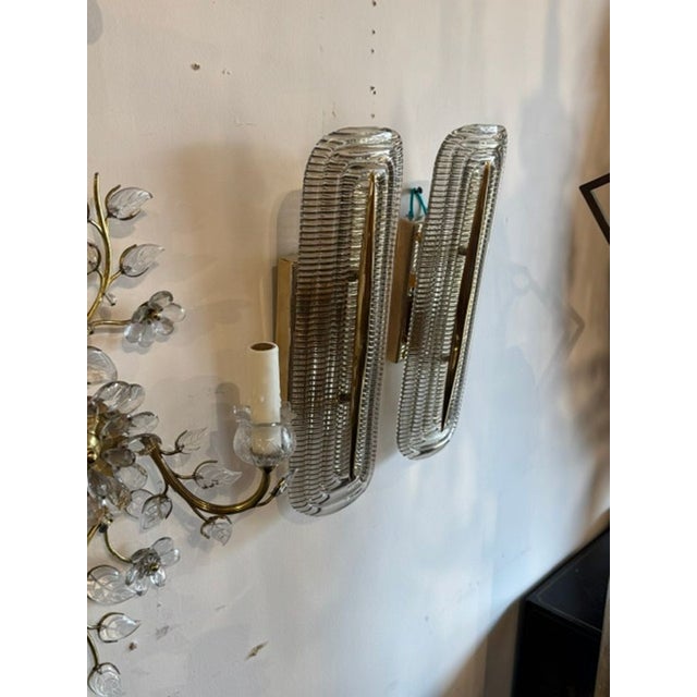 Pair of Modern Murano Glass and Brass Sconces For Sale - Image 4 of 6