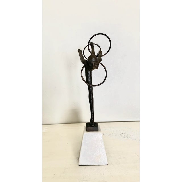 Vintage Acrobat With Hoops Modern Contemporary Bronze Sculpture For Sale - Image 4 of 6