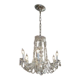1960s Traditional Crystal 5 Bulb Chandelier Silver For Sale