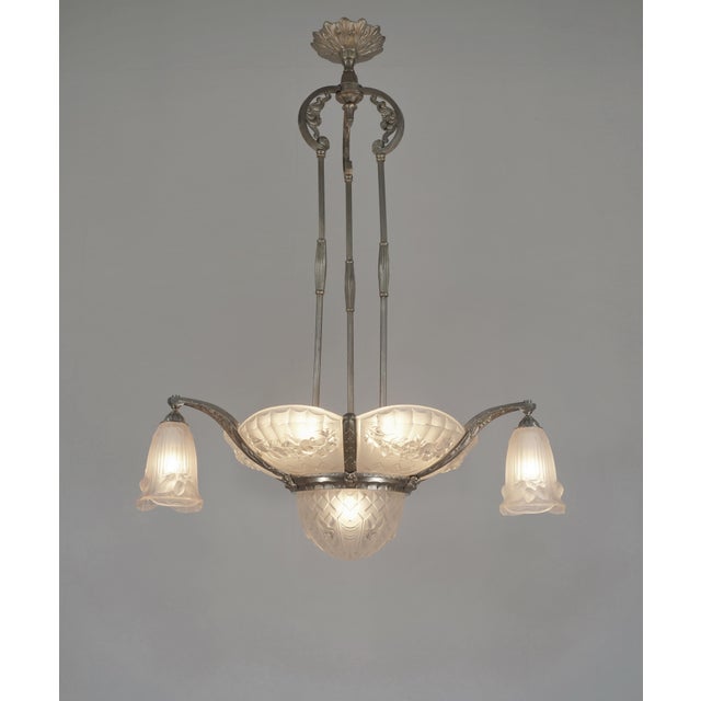 Gilles French Art Deco Nickel Bronze Fruit Motif Chandelier - 1930s For Sale - Image 11 of 12