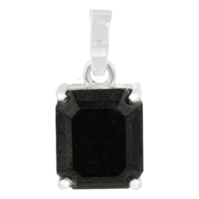 Modernist 2.69ct Emerald-Cut Black Diamond Solitaire Pendant in 14k White Gold For Sale