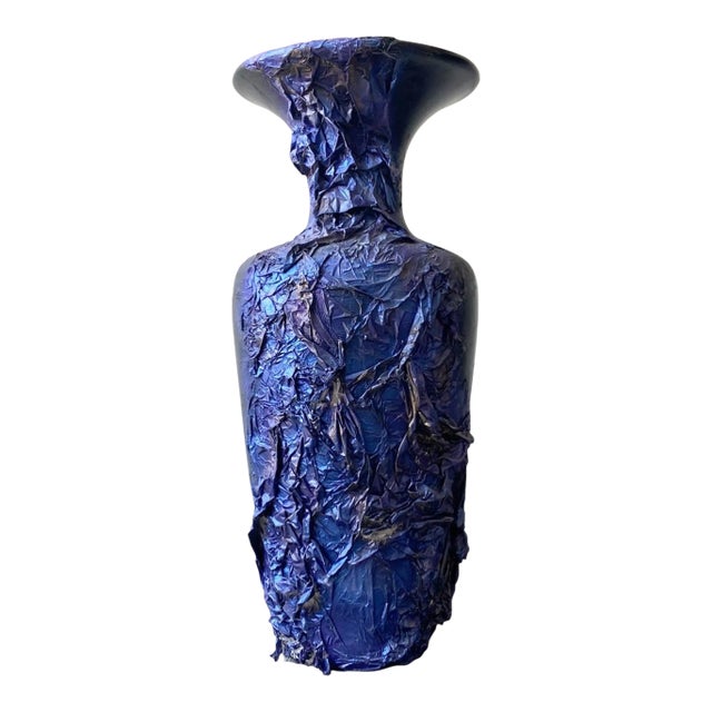 Postmodern Black, Blue and Purple Paper Mache Vase For Sale
