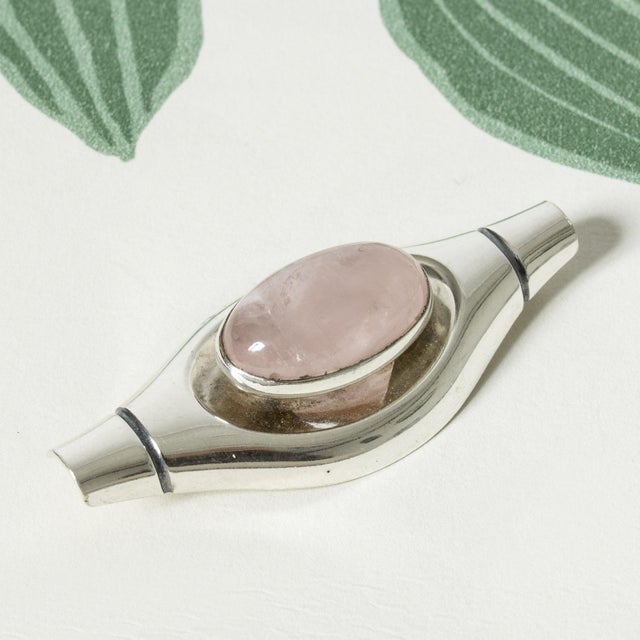 Silver and Rose Quartz Brooch by Elis Kauppi, 1960s For Sale - Image 4 of 7