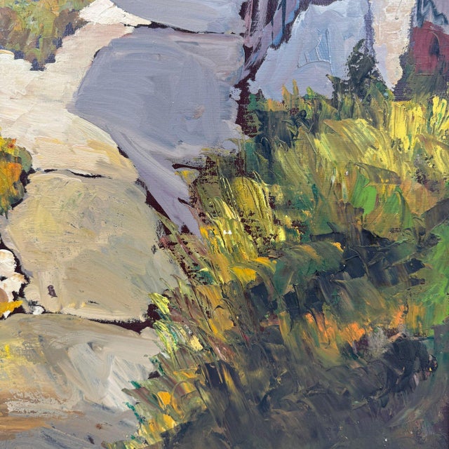 Large Vintage Original Oil Painting Spanish Village Mediterranean Scene For Sale - Image 11 of 11