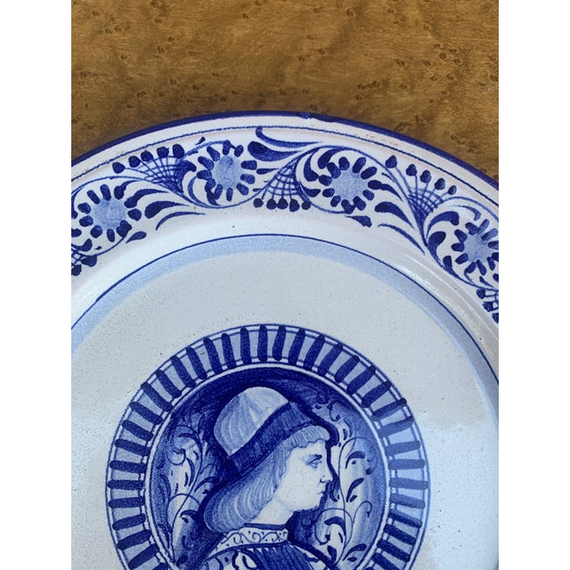Deruta Late 20th C. Italian Deruta-Style Hand-Painted Faience Portrait Wall Plate For Sale - Image 4 of 9