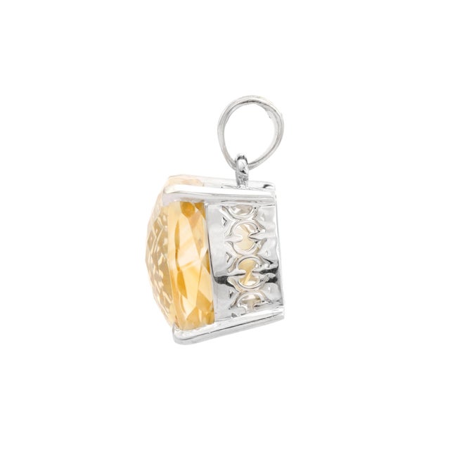 Faceted Square-Cut Citrine Charm Pendant Crafted in 925 Sterling Silver For Sale - Image 4 of 9