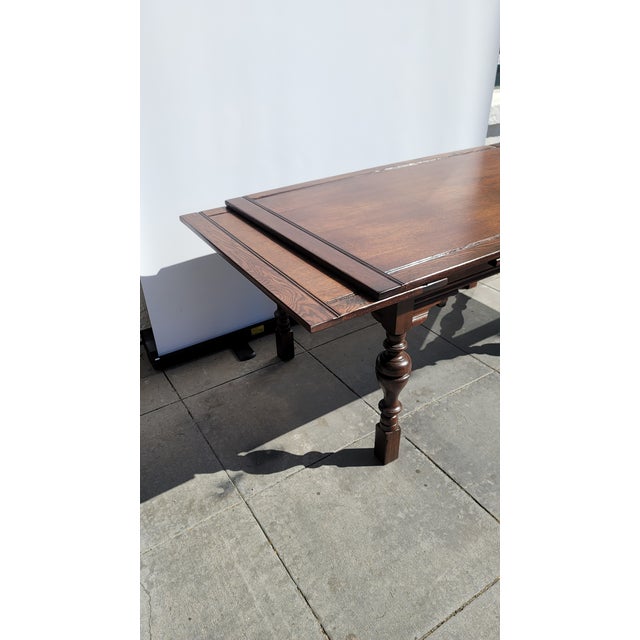 Antique 1930s Rustic Spanish Jacobean Dining Table Draw Leaf 8 Feet Open For Sale In San Diego - Image 6 of 9