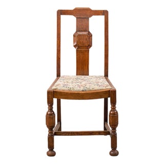 Antique English Oak Carved Back Chair For Sale