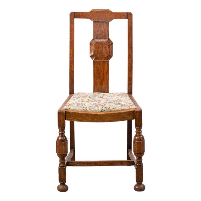 Antique English Oak Carved Back Chair For Sale