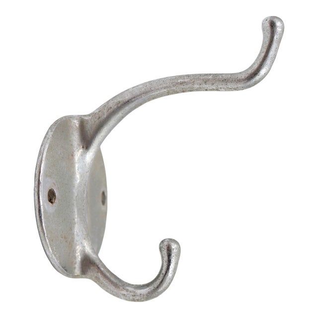 Vintage Brushed Aluminum Double Arm Wall Hook For Sale