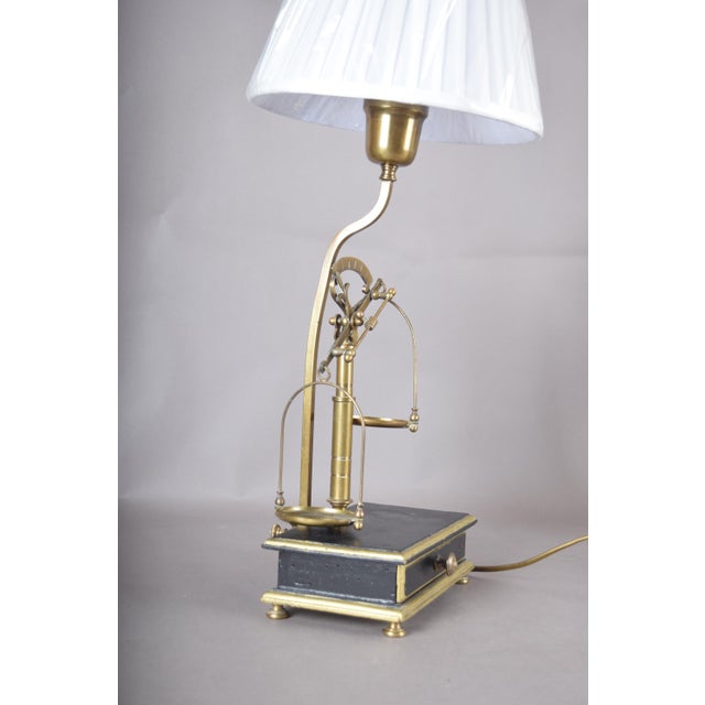 Brass Balance Scale Table Lamp with Drawer Base and Pleated Shade, 1950s For Sale - Image 9 of 14