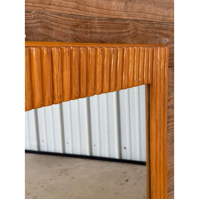 Chocolate Mid-20th Century Organic Modern Restored Rattan Wall Mirror Manner of Paul Frankl For Sale - Image 8 of 12