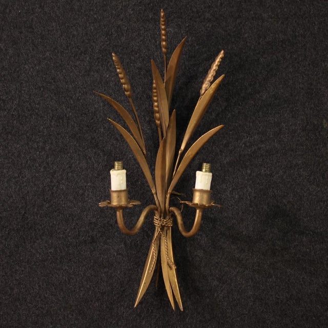 French Gilded Iron Wall Lights, 1960, Set of 2 For Sale - Image 3 of 13