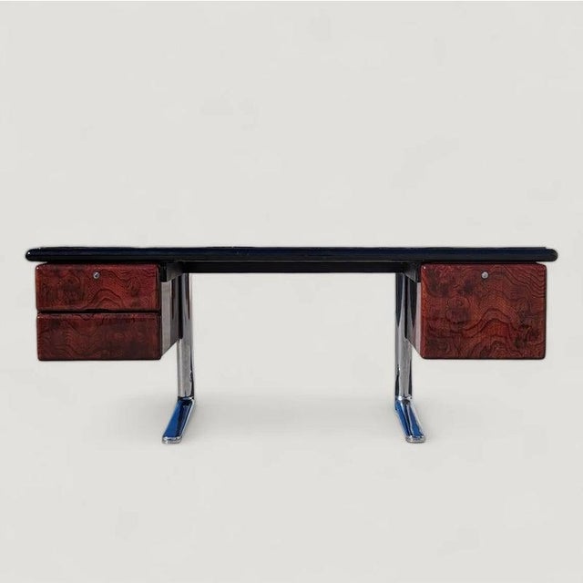 Mid-Century Warren Platner for Knoll Burl Wood & Chrome Desk, 1970s, Oak For Sale - Image 9 of 10