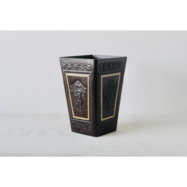Italian Vintage Italian Embossed Faux Leather Wastebasket For Sale - Image 3 of 12