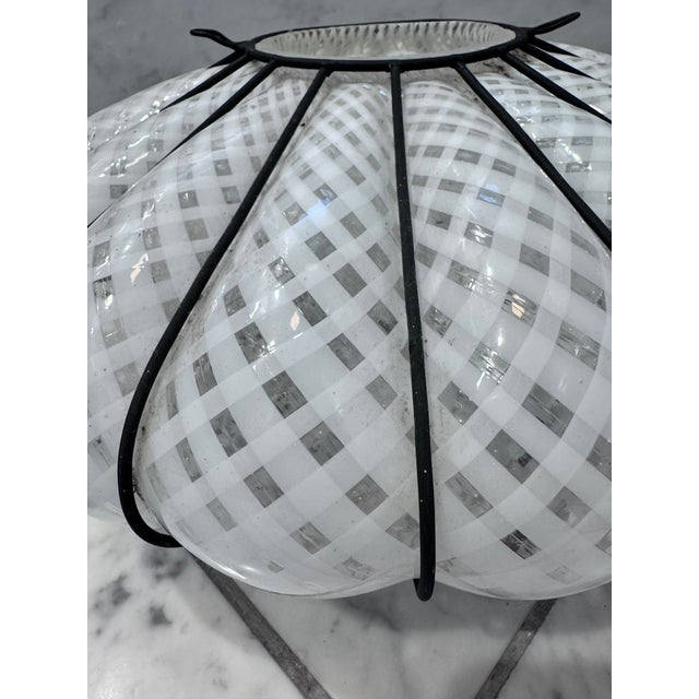 Mid 20th Century Venetian Murano Latticino Caged Pendant Light For Sale In Saint Louis - Image 6 of 9