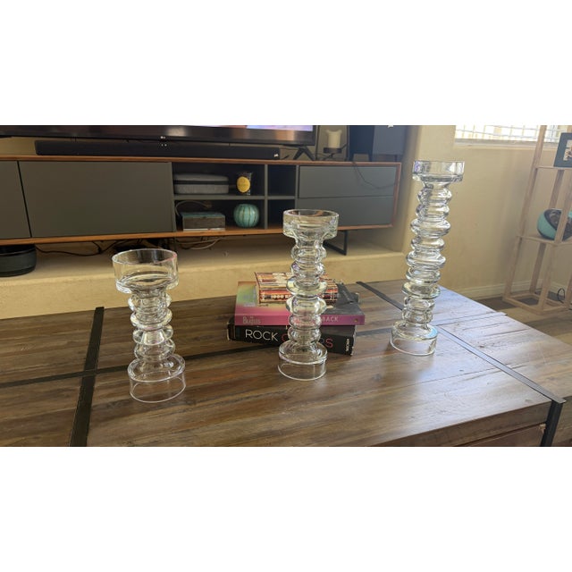 Contemporary Global Views Hand-Blown Portuguese Glass Bubble Candlesticks – Set of Three For Sale - Image 3 of 12