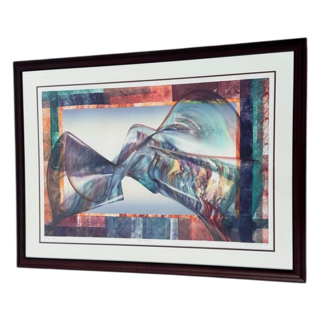 Large scale signed mono print by artist Michael John March Titled: "Blue Storm". Pencil Signed In The Lower Right.