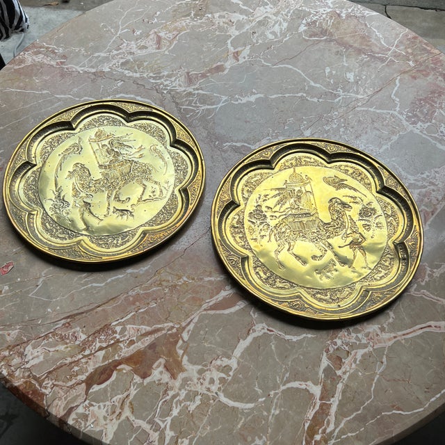 Vintage Brass Harp and Camel Plates Hanging- a Pair For Sale In Atlanta - Image 6 of 6